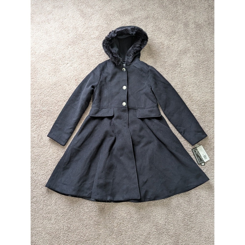 Rothschild Coat Girls XL - 16 Single Breasted Hooded NWT Faux Fur Preppy